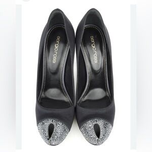 Sergio Rossi Black Heels with Sparkling Silver Toes